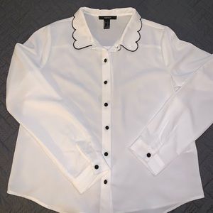White blouse with scalloped collar